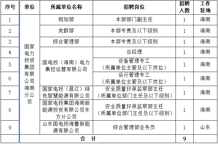 国家电力投资集团有限公司海南分公司社会招聘公告(图1)